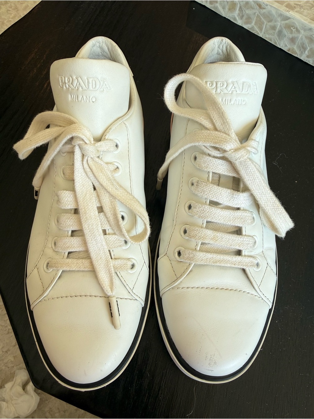 Prada White Leather Low-Top Sneakers